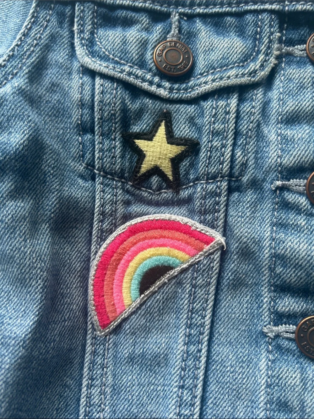 Baby GAP Blue Denim Jacket with Unicorn, Rainbow & Star Patches